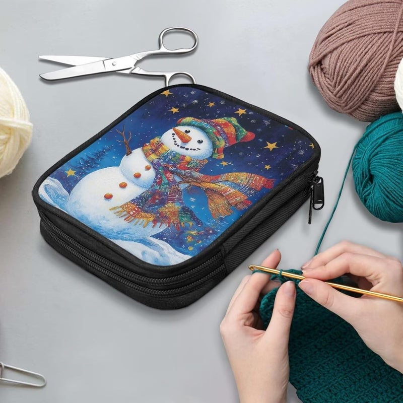 Vanideaoty Store Snowman Crochet Hook Case Portable Stars Knitting Needle Case with Web Pockets Crochet Storage Organizer for Trave - Image 3